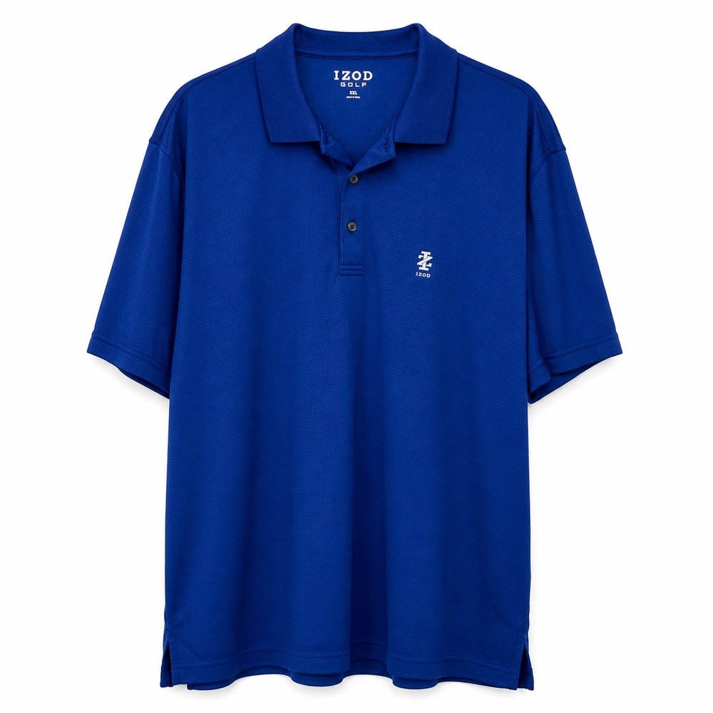 IZOD Golf Mens XXL Royal Blue Performance Grid Polo Shirt Short Sleeve Sport